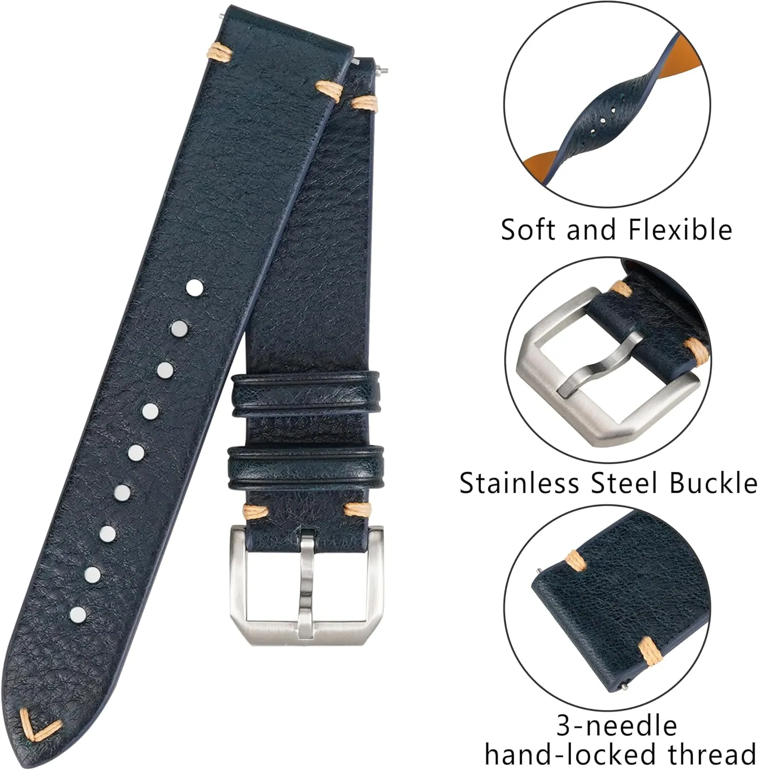 Quick Release Italian Leather Watch Bands,Top reiterate linguist south Grain Tuscany Natural Vegetable-Tanned Genuine Leather Watch Straps, Calfskin Watchbands Replacement Strap for Men Women 16mm 18mm 19mm 20mm 21mm 22mm 