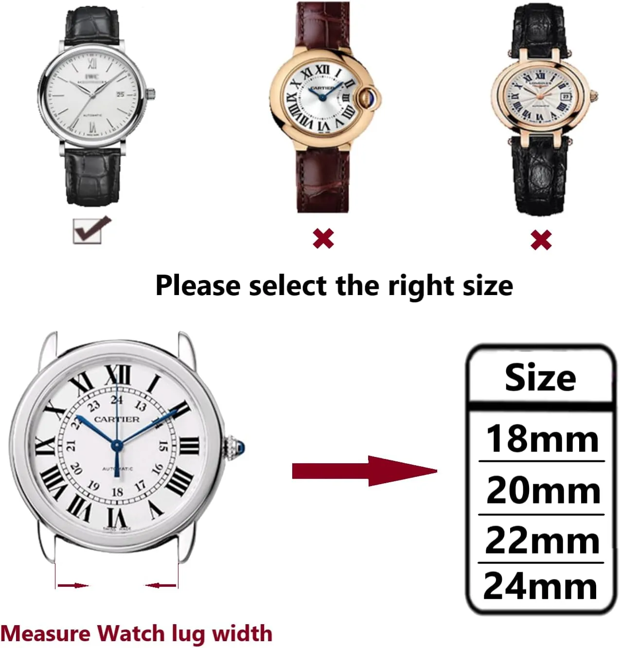 Quick Release Leather Watch Bands Deployment Butterfly Buckle 18mm 20mm 22mm 24mm Blue Black Brown Calfskin Replacement Watch Strap for clergy clipper Men & Women Moran 