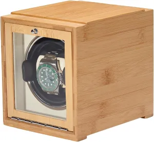 Quiet and well mature memo op Spinner winding box Watch Winders - Bamboo Watch Shaker Single Watch Winder Mechanical Watch Automatic Winding Box Dual-power Household Watch Storage Case with Door Available Battery 
