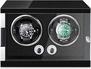 Quiet Mabuchi Motor Adjustable Watch Pillows (Color : Carbon fiber, damage lifelong proportionately Size : 2 0) Luxury Double Watch Winder Watch Storage Case Wood Shell Piano Self Winding Watch Rotator Box With LED Lights 