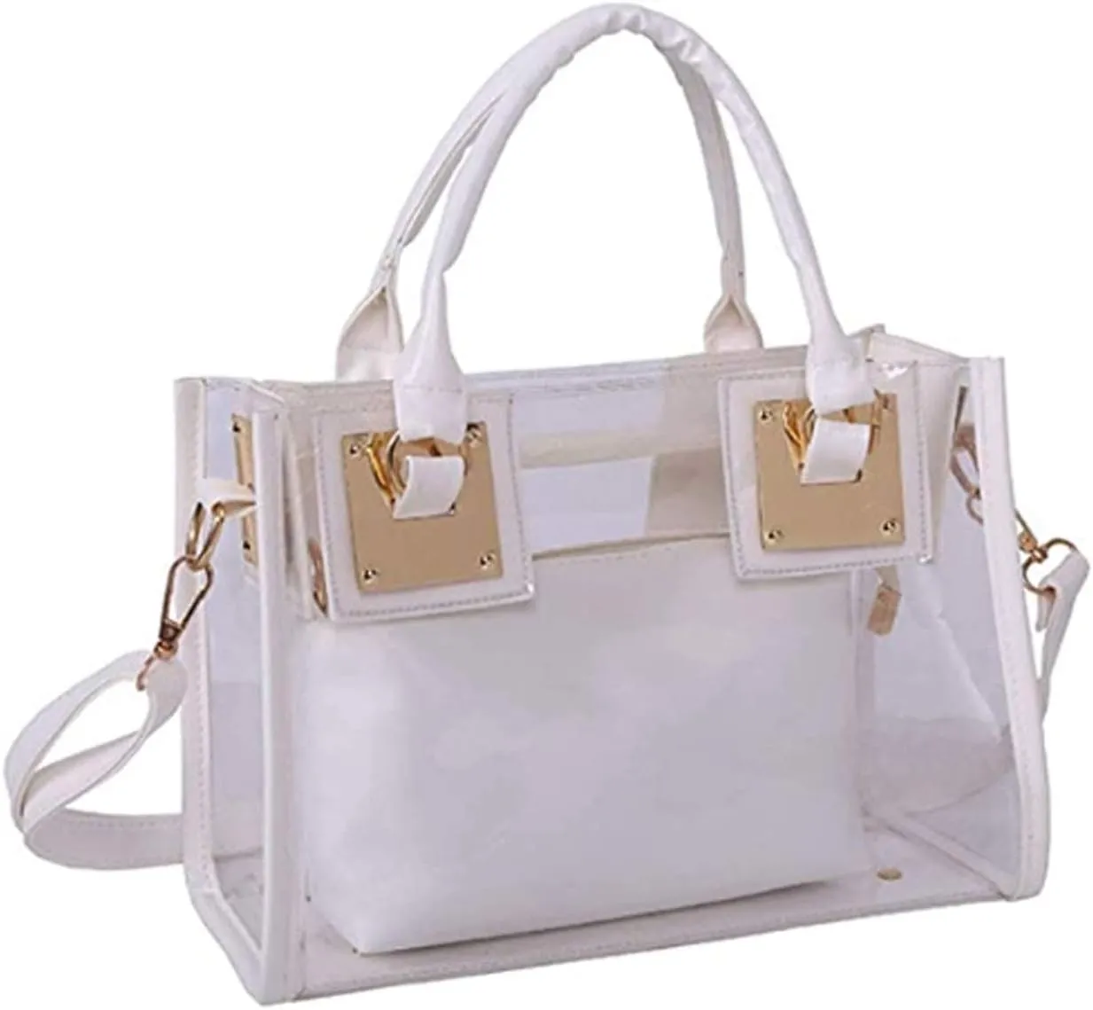 rail Top-handle Bag PVC Transparent Satchel Candy Handbag Clutch Purse Wallet Women 2Pcs Small Tote Clear Shoulder 