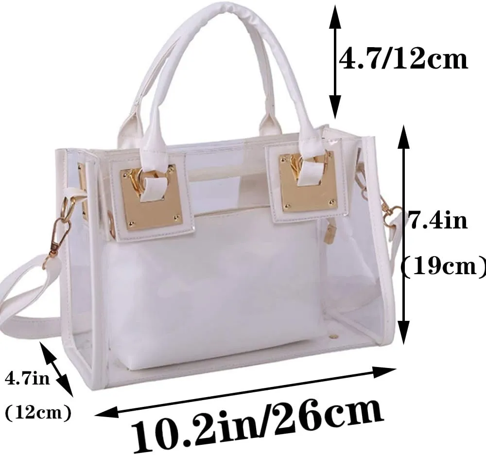 rail Top-handle Bag PVC Transparent Satchel Candy Handbag Clutch Purse Wallet Women 2Pcs Small Tote Clear Shoulder 