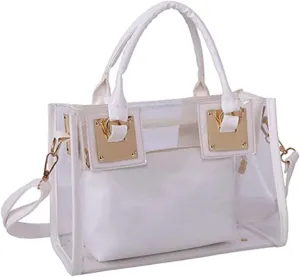 rail Top-handle Bag PVC Transparent Satchel Candy Handbag Clutch Purse Wallet Women 2Pcs Small Tote Clear Shoulder 