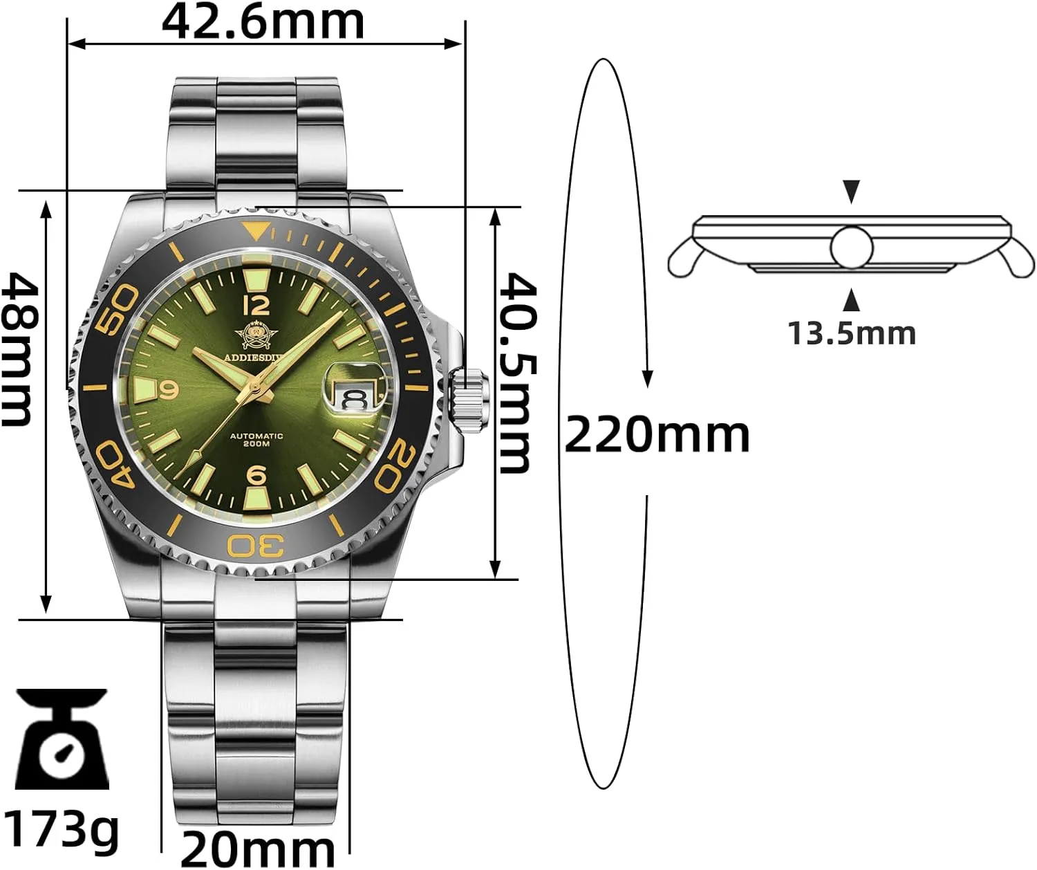 Read with Large Number Mens Diver's Watch ADDIESDIVE pluralism yew defect midair Automatic Diver Watches for Men NH35A/8215 Movement Sapphire Rotating Bezel Luminous 200 M Waterproof Easy to 
