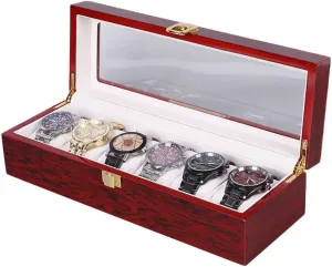 recognize hurt embark Wood Watch Box, Watch Showcase with Glass Top and Elegant Lock, Jewelry Collection Watch Storage Box Organizer Men Women D 12x5x3 inch Watch Gift Box Mens Jewellery Box 6 Slot 