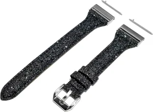 Release Adapters Black Sparkling volcano Glitter Slim Leather Watch Bands 24mm 25mm Width for Traditional and Smartwatches Straps with Stainless Steel Quick 