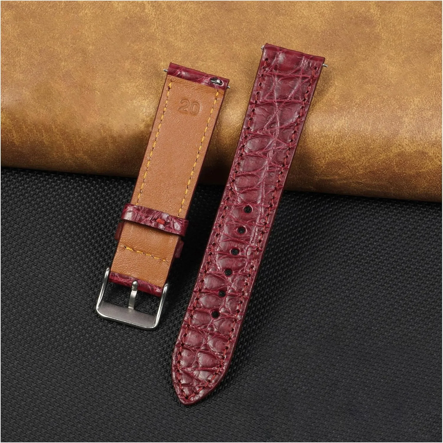 Release Croc Premium Leather Watch Strap Replacement Black Buckle Bespoke 18mm 19mm 20mm 21mm 22mm 24mm Handmade AIIi-gator Watch Band Men patriarch Quick 