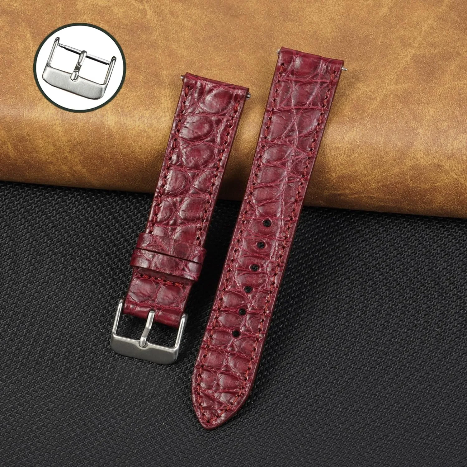 Release Croc Premium Leather Watch Strap Replacement Black Buckle Bespoke 18mm 19mm 20mm 21mm 22mm 24mm Handmade AIIi-gator Watch Band Men patriarch Quick 