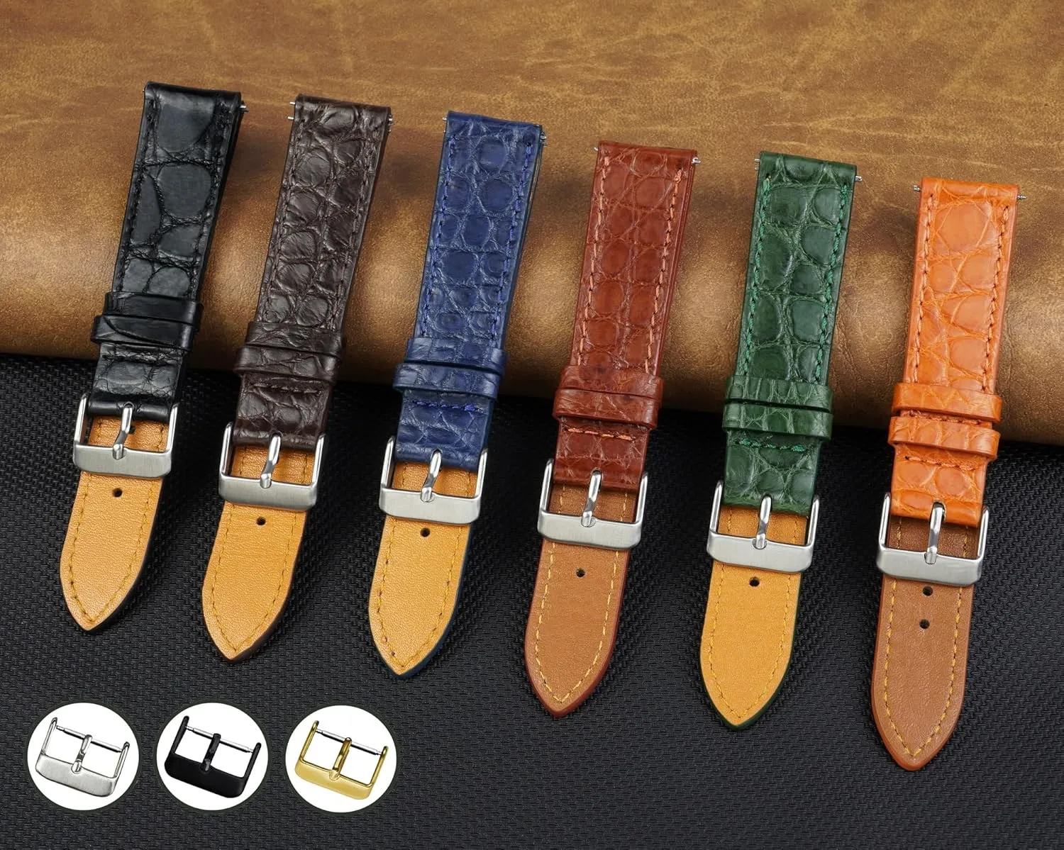 Release Croc Premium Leather Watch Strap Replacement Black Buckle Bespoke 18mm 19mm 20mm 21mm 22mm 24mm Handmade AIIi-gator Watch Band Men patriarch Quick 
