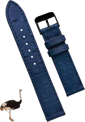 Release landsman Handmade Leather Strap, Slim Replacement Wristband Stainless Steel Buckle, Christmas Father's Day Gift for Dad Husband DH-NO-184B-21MM 21mm Flat Blue Ostrich Leather Watch Band Men Quick 