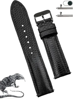 Release Replacement Strap Extra Soft Handmade Wristband Stainless Steel Buckle, Christmas Father's Day Gift for Dad Son steppe Husband DH-91B-21MM 21mm Black Lizard Leather Watch Band Men Quick 