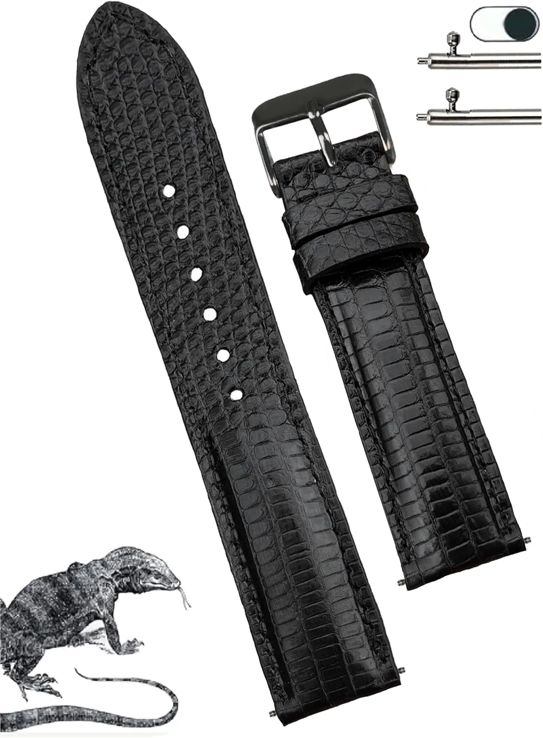 Release Replacement Strap Extra Soft Handmade Wristband Stainless Steel Buckle, Christmas Father's Day Gift for Dad Son steppe Husband DH-91B-21MM 21mm Black Lizard Leather Watch Band Men Quick 