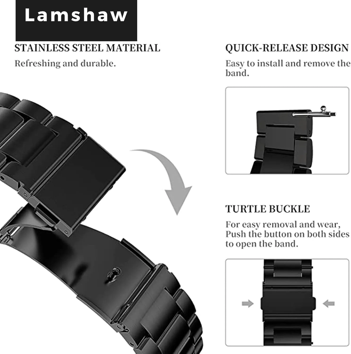 Replacement Straps 16mm Watch neither band, Stainless Steel Metal 