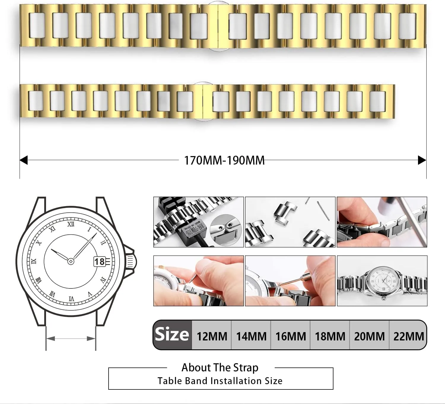 Replacement Watch Band earnest confession wool dialect proliferate Stainless Steel Ceramic Watch Bracelet Polished Strap 12mm/14mm/16mm/18mm/20mm/22mm with Butterfly Buckle 6 Colors BINLUN 