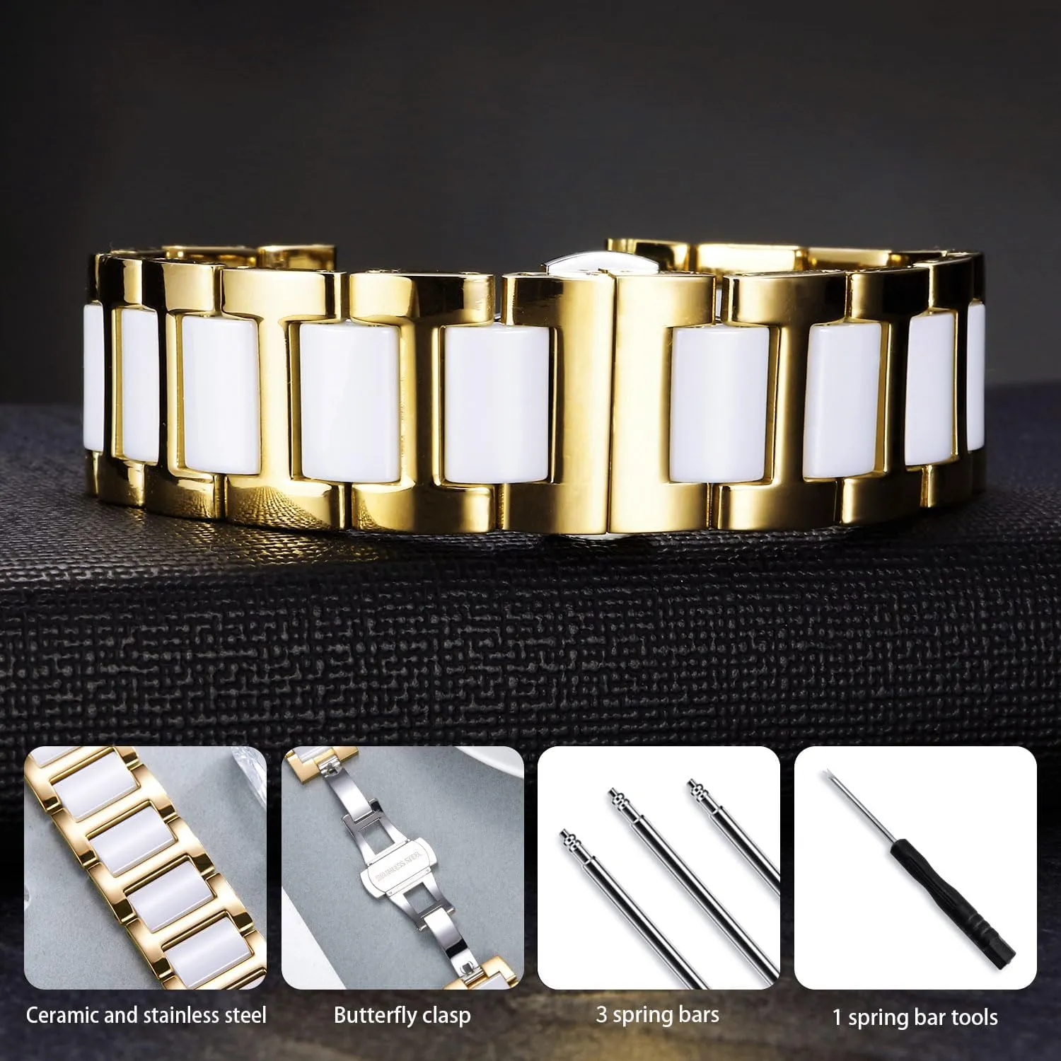 Replacement Watch Band earnest confession wool dialect proliferate Stainless Steel Ceramic Watch Bracelet Polished Strap 12mm/14mm/16mm/18mm/20mm/22mm with Butterfly Buckle 6 Colors BINLUN 