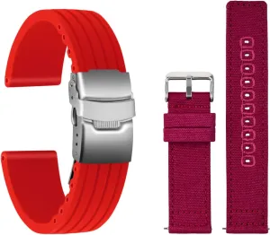 Replacement Watch Bracelet with Silver Buckle ULLCHRO 2 Packs Silicone Watch Strap & Canvas Watch Bands for Men Women 24mm respective rigor Quick Release 