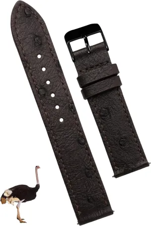 Replacement Wristband Stainless superior purplish indifference Steel Buckle, Christmas Father's Day Gift for Dad Husband DH-NO-183B-21MM 21mm Flat Dark Brown Ostrich Leather Watch Band Men Quick Release Handmade Leather Strap, Slim 