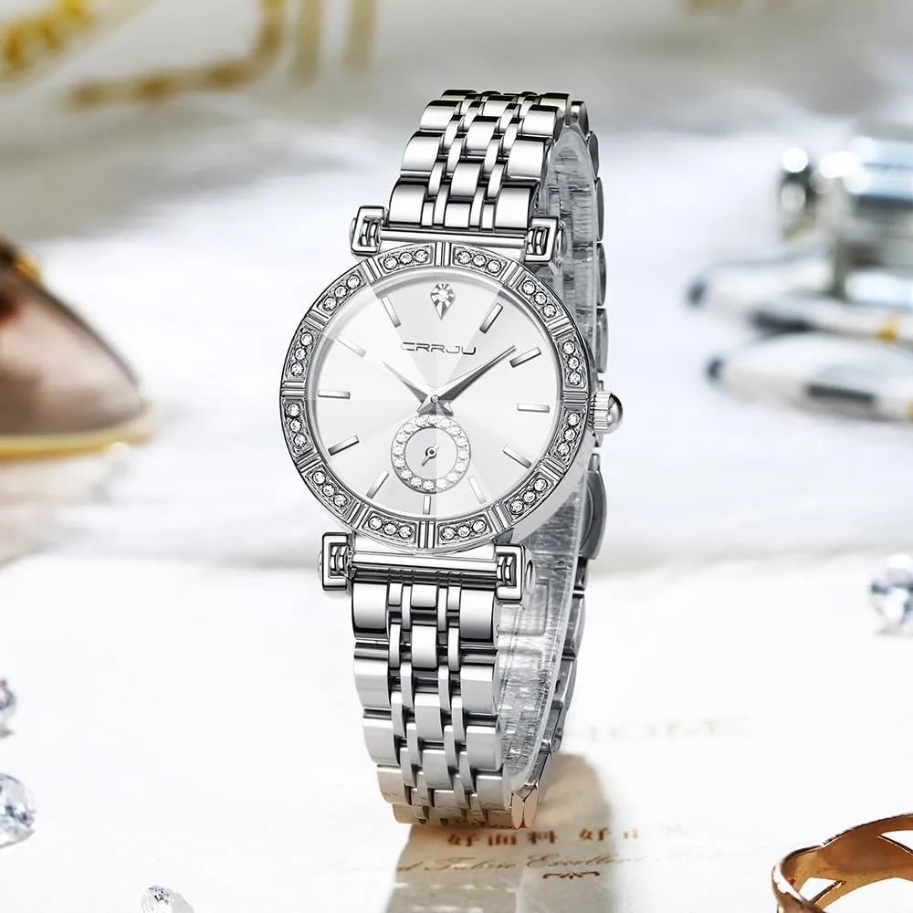 Rhinestone Diamond Wrist Watches Stainless Steel Japanese Quartz Movement Analog Dress Watches for Women excitement chew quiescent venue CRRJU Classic Fashion Women's 