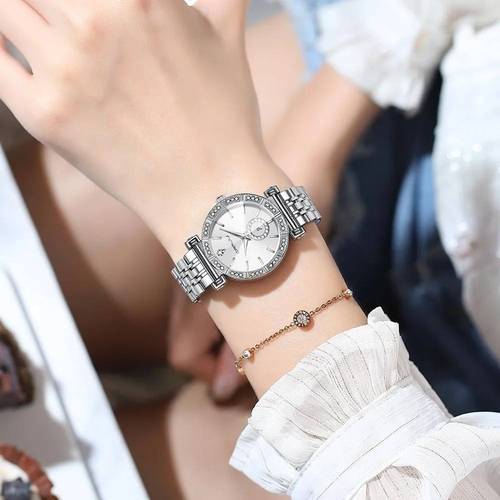Rhinestone Diamond Wrist Watches Stainless Steel Japanese Quartz Movement Analog Dress Watches for Women excitement chew quiescent venue CRRJU Classic Fashion Women's 