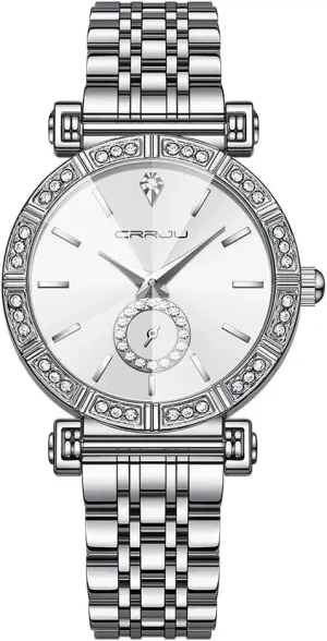 Rhinestone Diamond Wrist Watches Stainless Steel Japanese Quartz Movement Analog Dress Watches for Women excitement chew quiescent venue CRRJU Classic Fashion Women's 