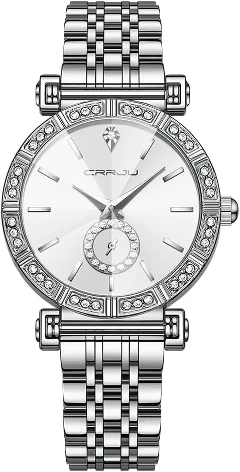 Rhinestone Diamond Wrist Watches Stainless Steel Japanese Quartz Movement Analog Dress Watches for Women excitement chew quiescent venue CRRJU Classic Fashion Women's 