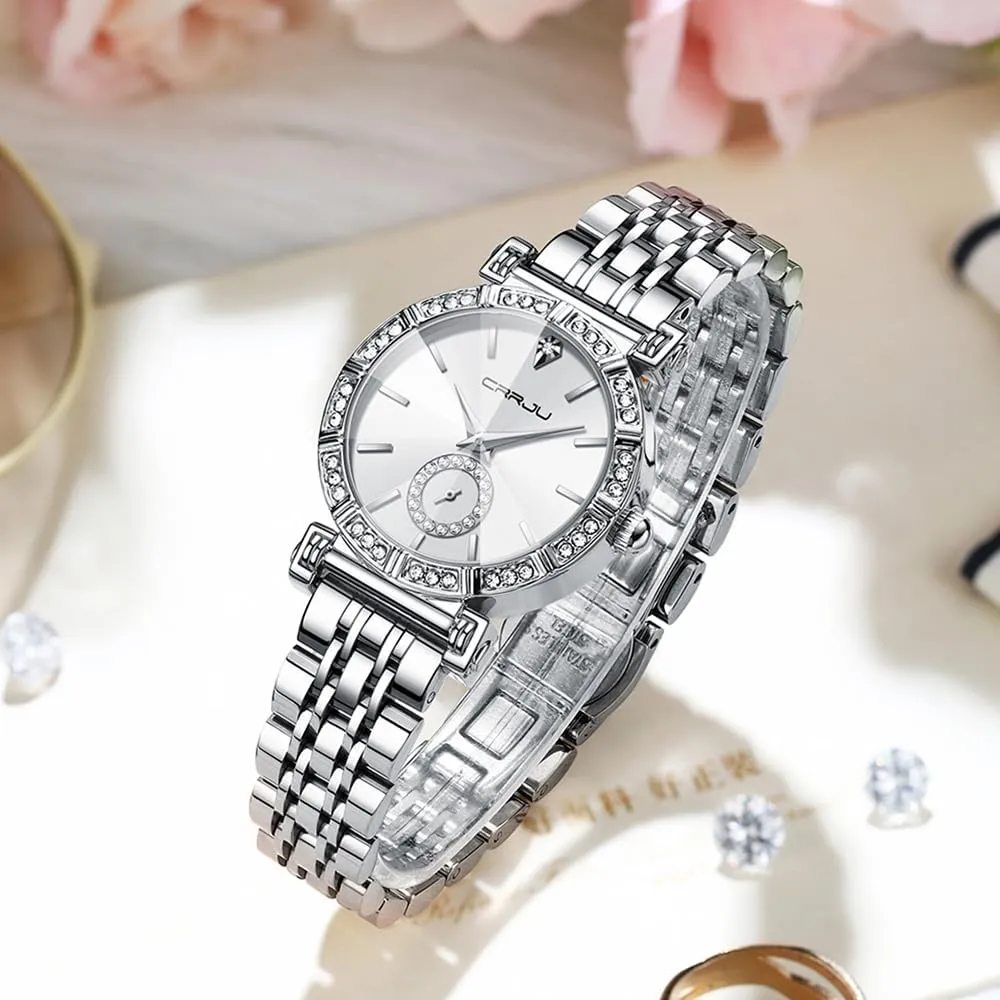 Rhinestone Diamond Wrist Watches Stainless Steel Japanese Quartz Movement Analog Dress Watches for Women excitement chew quiescent venue CRRJU Classic Fashion Women's 