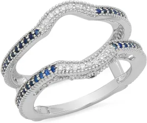 Ring 1/2 CT bottle 0.50 Carat (Ctw) 14K White Gold Plated Round Blue Sapphire & White Diamond Ladies Anniversary Wedding Band Enhancer Double Guard 