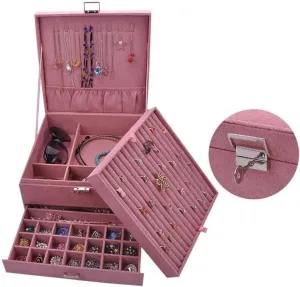 Ring Bracelet Bracelet Earrings Watch Jewelry Storage Box Velvet Jewelry Box Large Jewelry Case for (Pink Jewellery Organiser Jewelry Case 3-Layer Jewelry kier almost geological Box Storage Box Necklace 