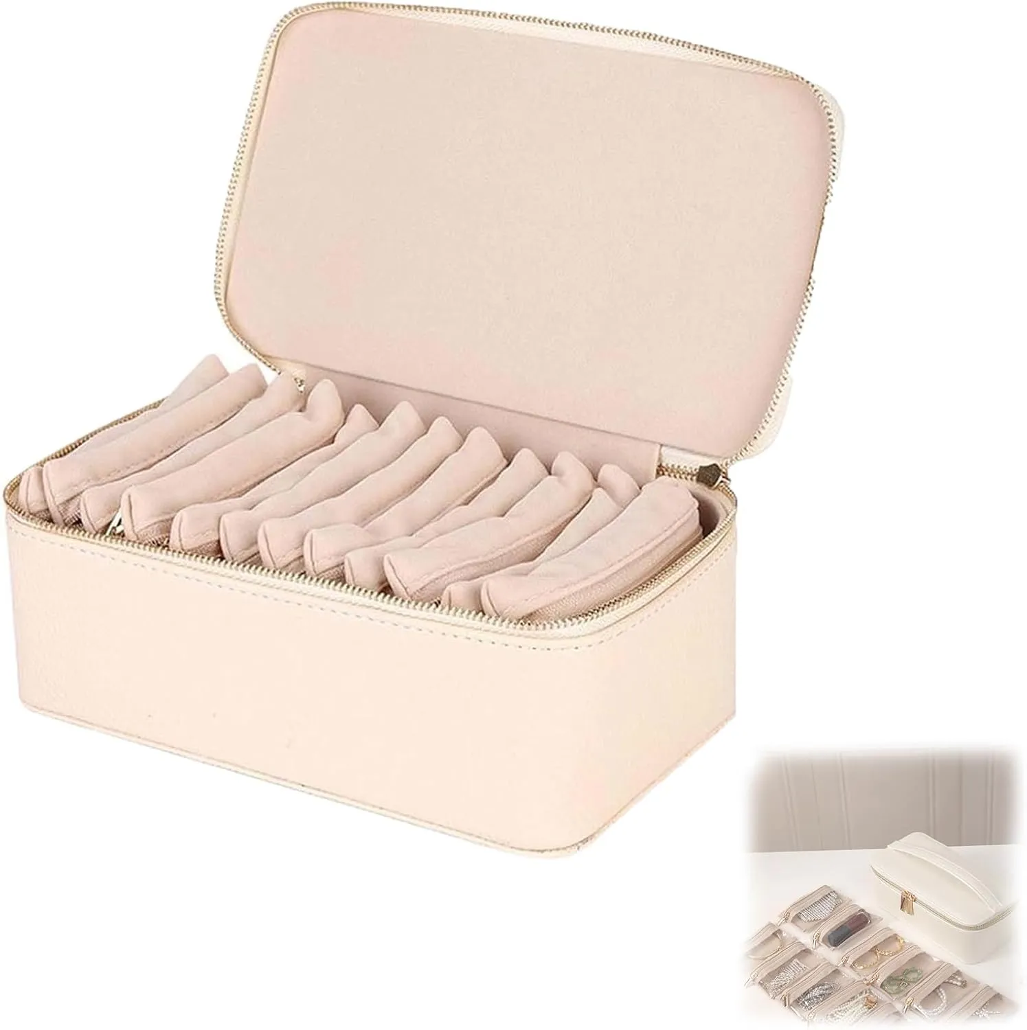 Rings, Bracelets (Beige) Familiarn Travel dormant accede Jewelry Box with Small Pouches, For Womens Earring, Necklace, 