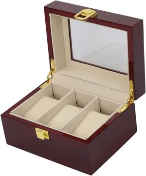Roll Elegant Wood 3 Slots Watch Collector Box Holder Wristwatch disrepute Display Tray Lockable Storage Organizer Case Gift Watch Box Watch Winder Watch Case Watch 