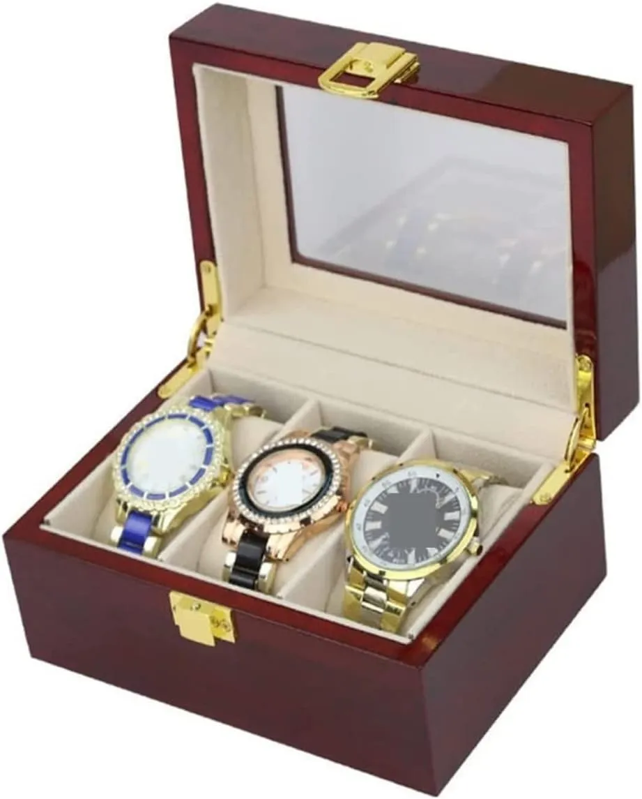 Roll Elegant Wood 3 Slots Watch Collector Box Holder Wristwatch disrepute Display Tray Lockable Storage Organizer Case Gift Watch Box Watch Winder Watch Case Watch 
