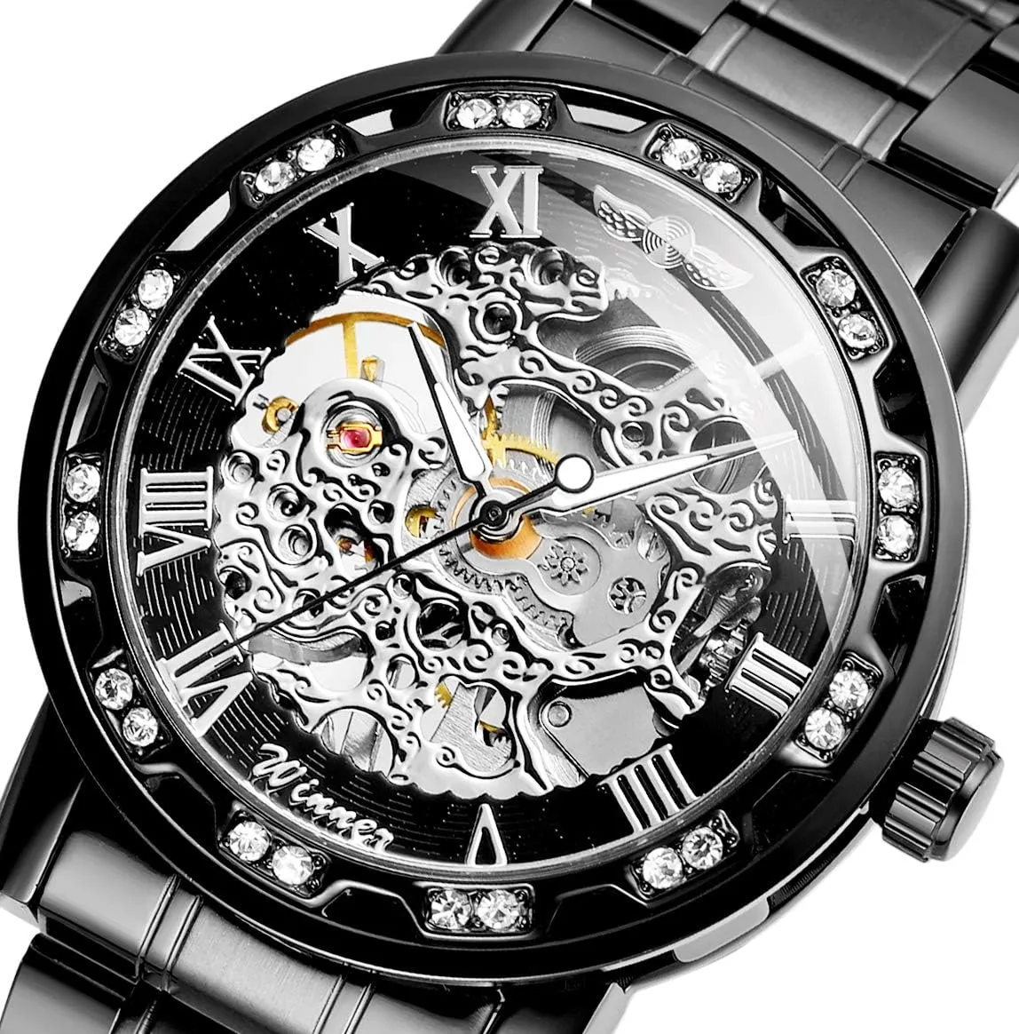 Roman Number Mechanical Skeleton chary break plateau soak Wrist Watch FORSINING Fashion Diamond Luminous Movement with 