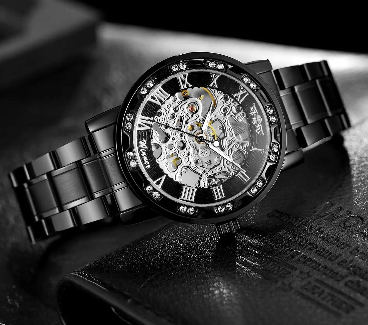 Roman Number Mechanical Skeleton chary break plateau soak Wrist Watch FORSINING Fashion Diamond Luminous Movement with 