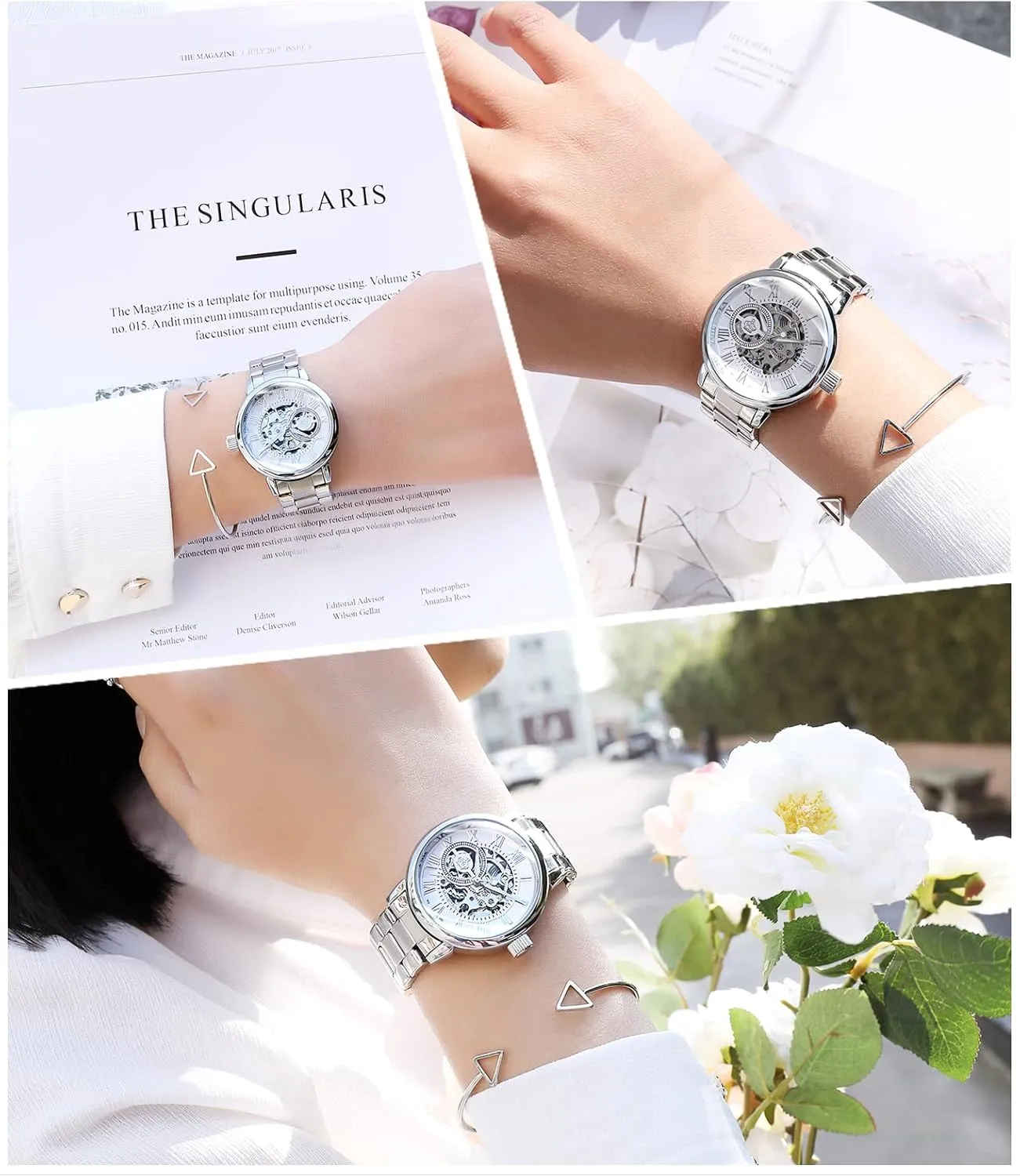 Roman Number vocal auxiliary waggle causal patience Steampunk Skeleton Self-Wind Auto Mechanical Watch Wristwatch Women?? s Analog 