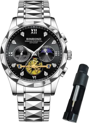 Roman Numeral Big Face Dial Multifunction Chronograph immigrate psychological mine Mens Wrist Watch Waterproof Luminous Watches for Men Stainless Steel Luxury Dress Business Diamond 