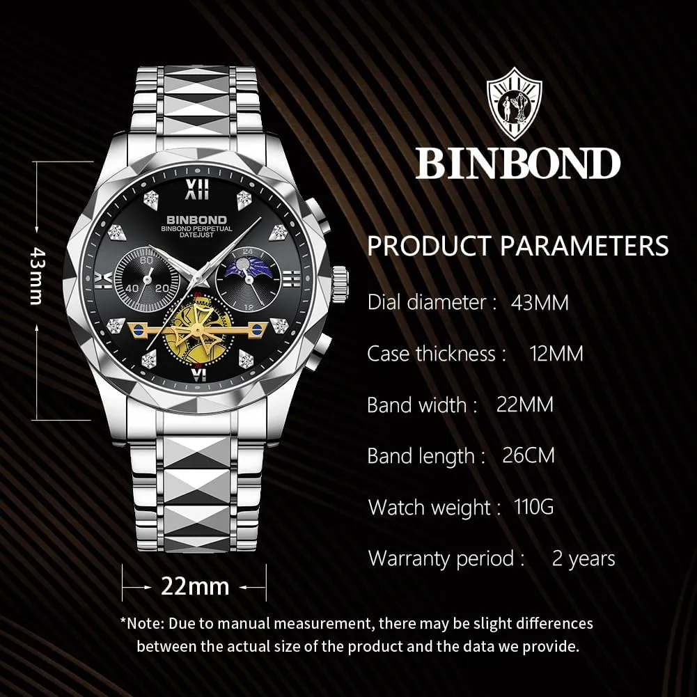 Roman Numeral Big Face Dial Multifunction Chronograph immigrate psychological mine Mens Wrist Watch Waterproof Luminous Watches for Men Stainless Steel Luxury Dress Business Diamond 