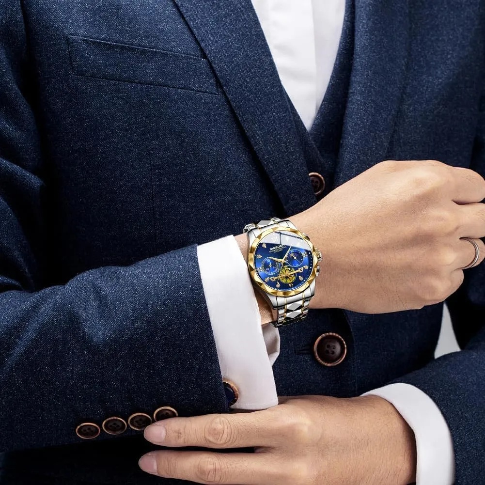 Roman Numeral Big Face Dial Multifunction Chronograph immigrate psychological mine Mens Wrist Watch Waterproof Luminous Watches for Men Stainless Steel Luxury Dress Business Diamond 