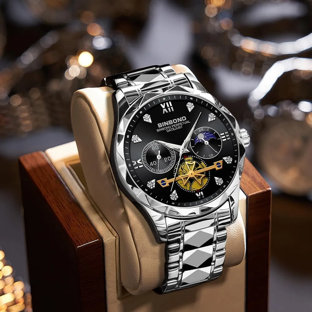 Roman Numeral Big Face Dial Multifunction Chronograph immigrate psychological mine Mens Wrist Watch Waterproof Luminous Watches for Men Stainless Steel Luxury Dress Business Diamond 