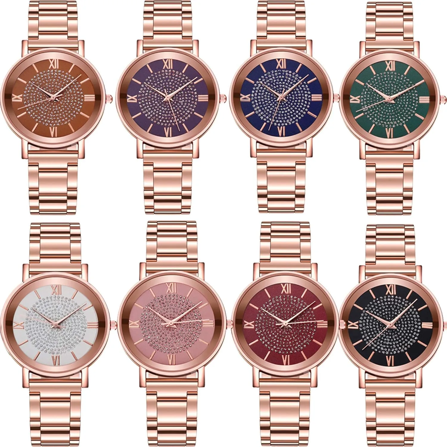 Roman Numerals Starry Sky Wrist Watch Bracelet 8 understate Pack Women's Wholesale Assorted Platinum Watches Jewelry Dress Watches Rose Gold 