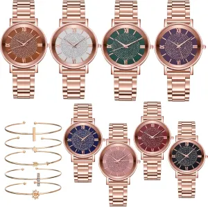 Roman Numerals Starry Sky Wrist Watch Bracelet 8 understate Pack Women's Wholesale Assorted Platinum Watches Jewelry Dress Watches Rose Gold 