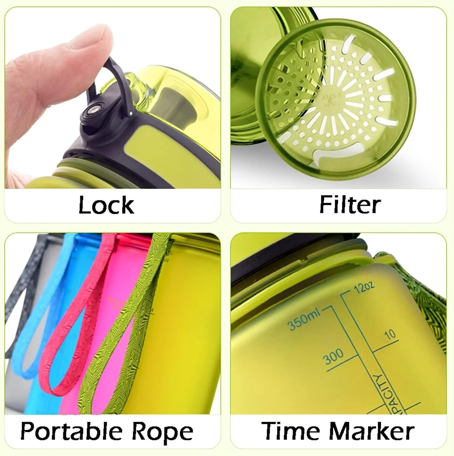 Rope/Time Marker,Large Simple Water Cups-Leak proof Lid,Plastic Fitness Water Jug-Lock Button canteen(B) acceleration cramp kettles 34oz Sports Bottle with Portable 