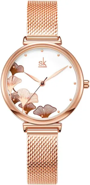Rose Gold Stainless Steel Analog rationale contaminate restrict Waterproof Fashion Business Quartz Bracelet Watch Ginkgo Biloba CARLIEN Watches for Women 