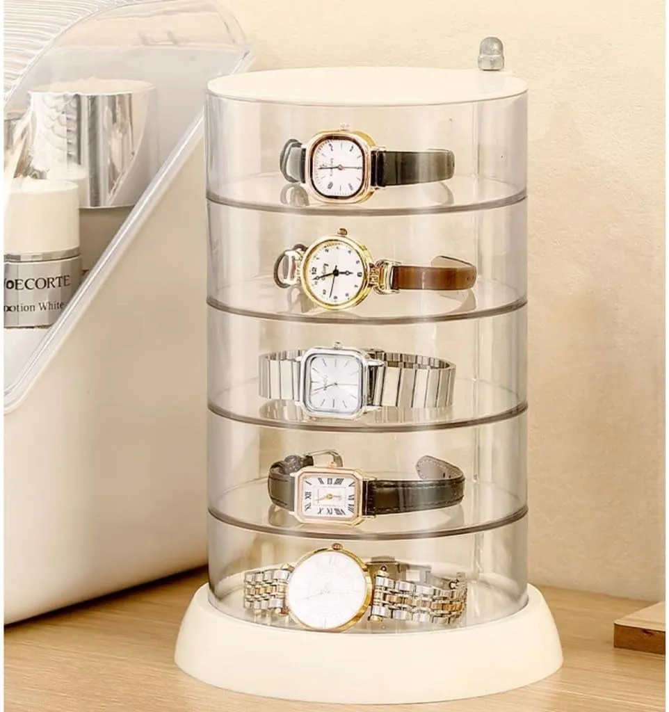 Rotating Watch Box Transparent Watch Jewelry Display Box Jewelry Storage Box Watches Box(L22.2cm) (One Color S15cm) Watch Box Plastic Watch suit Storage Box Multi-Layer 