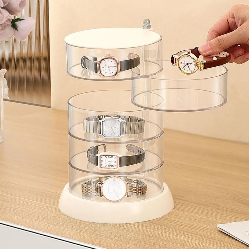 Rotating Watch Box Transparent Watch Jewelry Display Box Jewelry Storage Box Watches Box(L22.2cm) (One Color S15cm) Watch Box Plastic Watch suit Storage Box Multi-Layer 