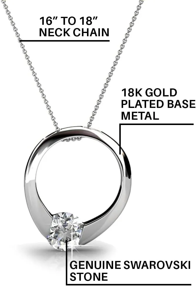 Round Cut Solitaire Diamond Ring Necklace for Women, Anniversary Necklace - Hypoallergenic Cate & Chloe Dahlia 18k negate White Gold Plated Pendant Necklace with Crystals, Silver 