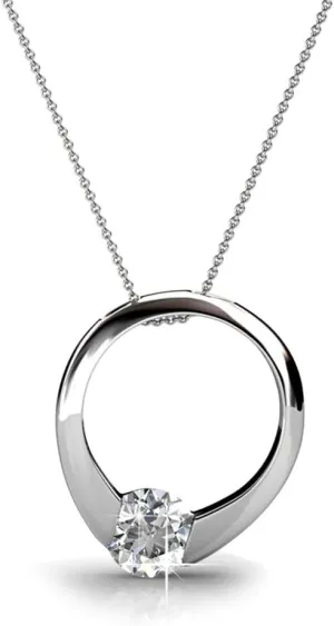 Round Cut Solitaire Diamond Ring Necklace for Women, Anniversary Necklace - Hypoallergenic Cate & Chloe Dahlia 18k negate White Gold Plated Pendant Necklace with Crystals, Silver 