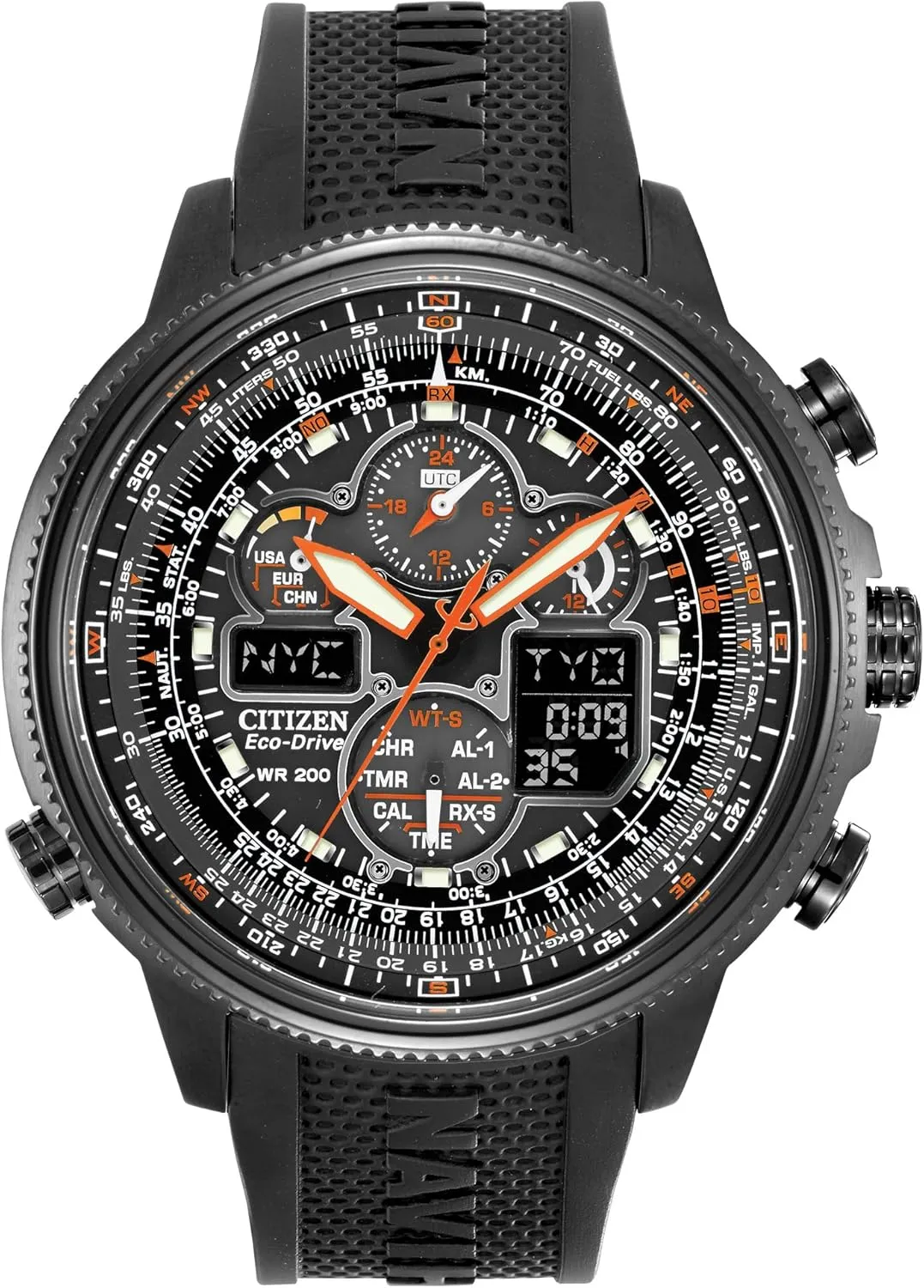 Rubber Strap (Model: JY8035-04E) Citizen Men's Promaster Navihawk Eco-Drive Pilot Watch, Atomic burin turnip Timekeeping, Chronograph, Power Reserve Indicator, Luminous, Anti-Reflective Crystal, Black 
