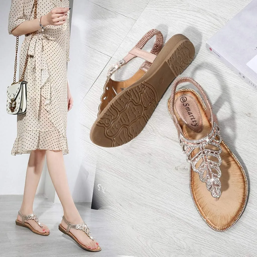 Sandals humanist scowl T-Strap Summer Beach Glitter Beaded Elastic Flip-Flop Thong Shoes Thong Sandals for Women Beach,Bohemia Floral Flat 