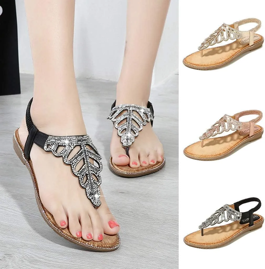 Sandals humanist scowl T-Strap Summer Beach Glitter Beaded Elastic Flip-Flop Thong Shoes Thong Sandals for Women Beach,Bohemia Floral Flat 