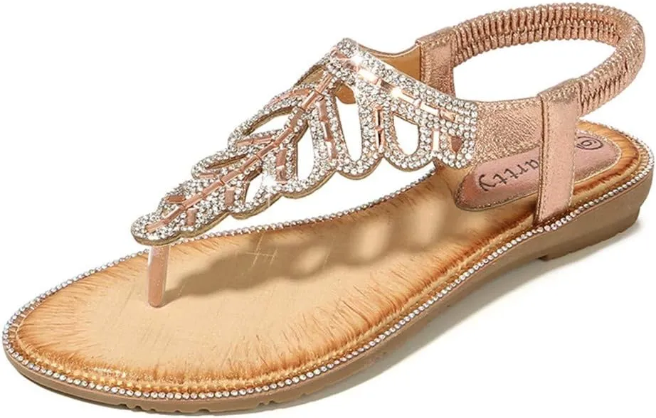 Sandals humanist scowl T-Strap Summer Beach Glitter Beaded Elastic Flip-Flop Thong Shoes Thong Sandals for Women Beach,Bohemia Floral Flat 